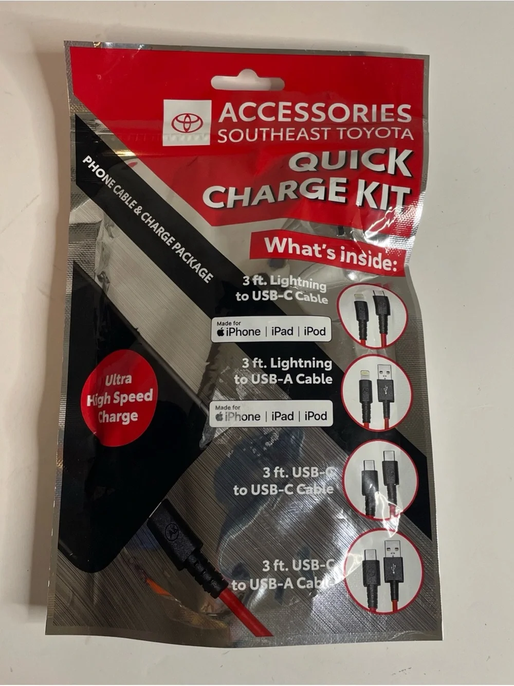 OEM TOYOTA QUICK CHARGE CABLE KIT Part 00016-00527 IPHONE ANDROID USBA USBC New
